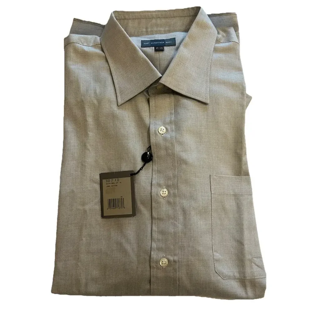NWT hart schaffner marx Men’s Long Sleeve dress shirt Green Micro Chest Sz 17-33